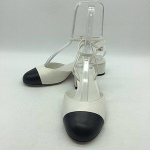 Chanel White Cap Toe Block Heel 6.5